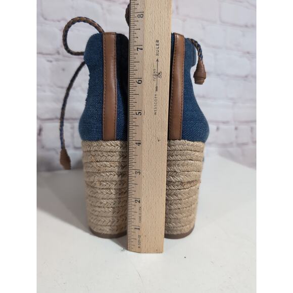 Tory Burch 8.5 Positano Platform Espadrille Heeled Lace Up Denim Blue - Picture 6 of 10